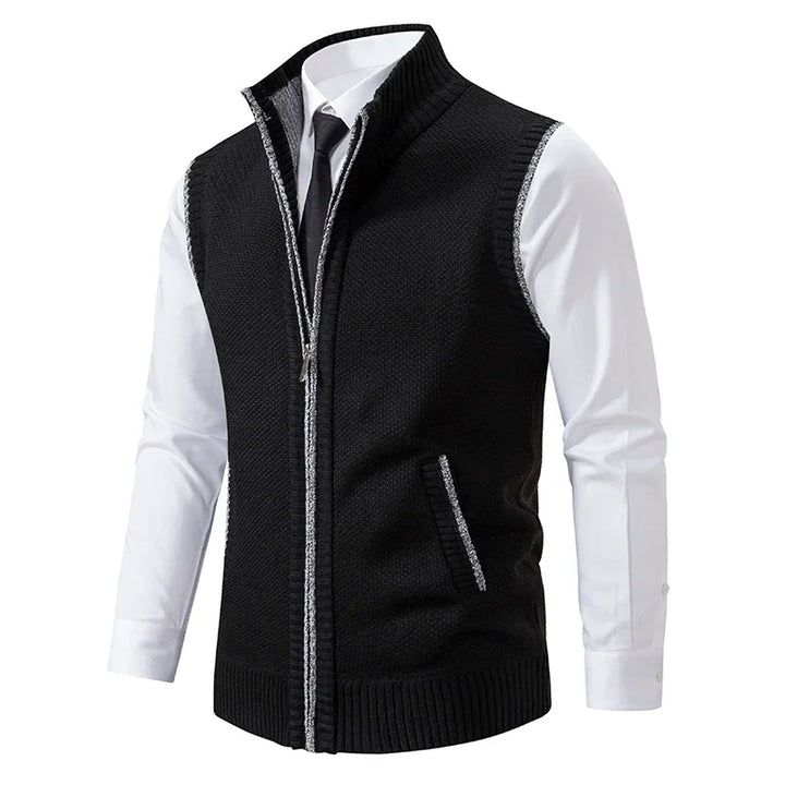 Blue men's premium wool vest, lightweight for comfort. Versatile menswear, great for stylish layering.
