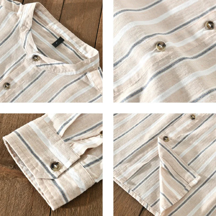 Lightweight men's summer shirt, short sleeve and breathable, featuring a stylish striped collar for warm weather.