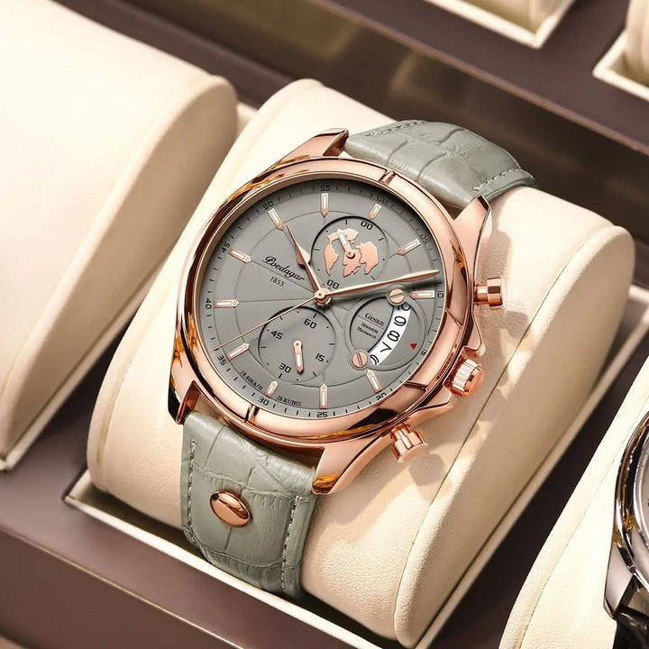 Classic men's silver stainless steel watch, elegant water-resistant dress timepiece with a refined dial.