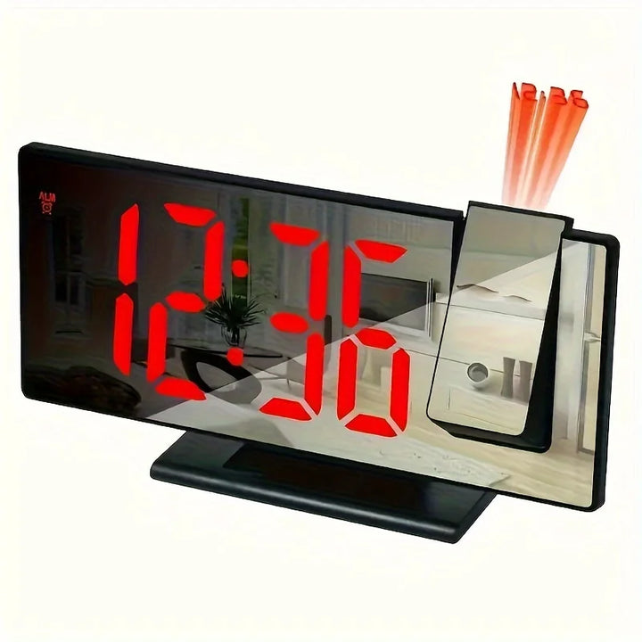 Clear LED display smart alarm clock with time projection, snooze, and integrated night light.