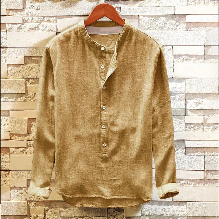 Comfortable men's Japanese style long-sleeve pullover. Elegant and stylish top, ideal for versatile casual fashion.