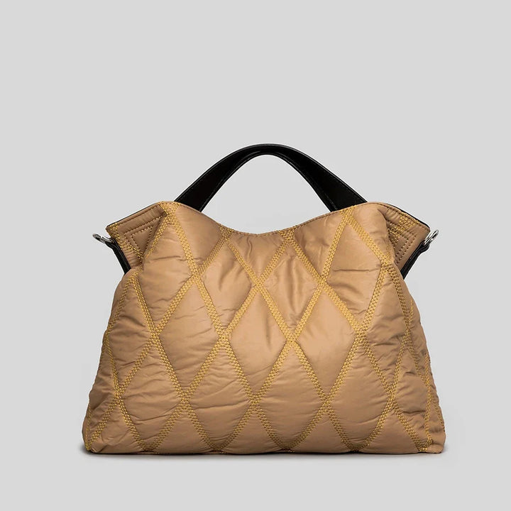 Designer yellow quilted tote bag, women's plush shoulder handbag, spacious for all essentials.