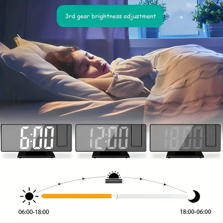 Modern digital projection clock, displays time on ceiling/wall, with large LED screen.