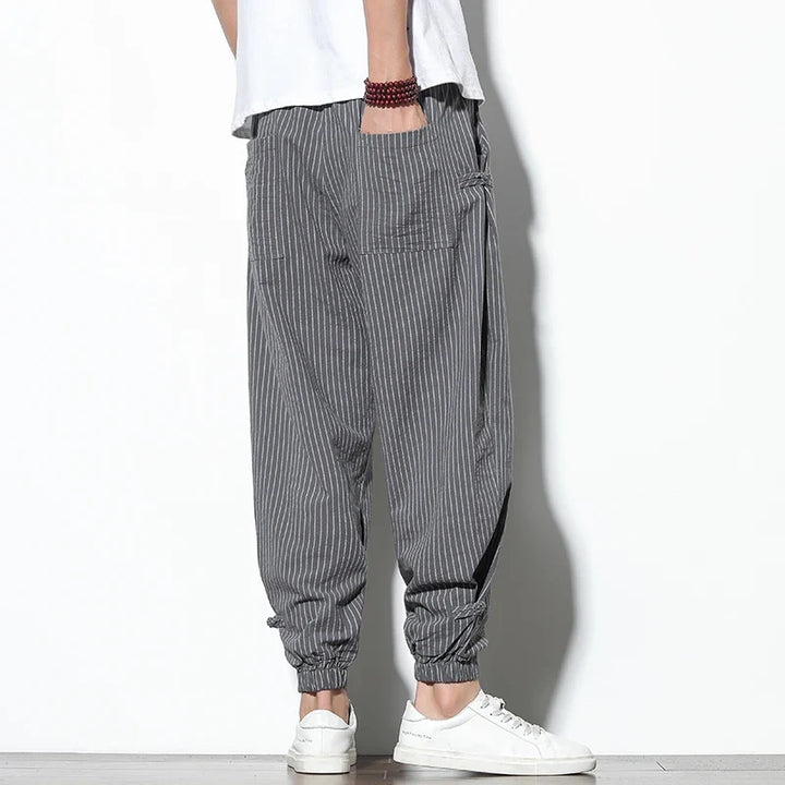 Stylish men's striped joggers by Kaizen. Comfortable relaxed fit casual wear with modern design.