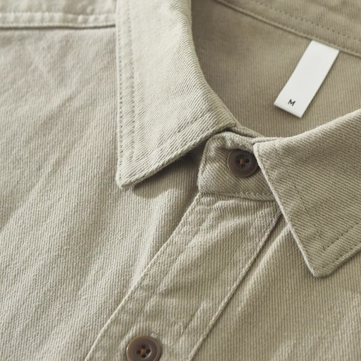 Light khaki Men's Sorrento overshirt, long sleeve utility shirt for comfortable layering & casual fashion.