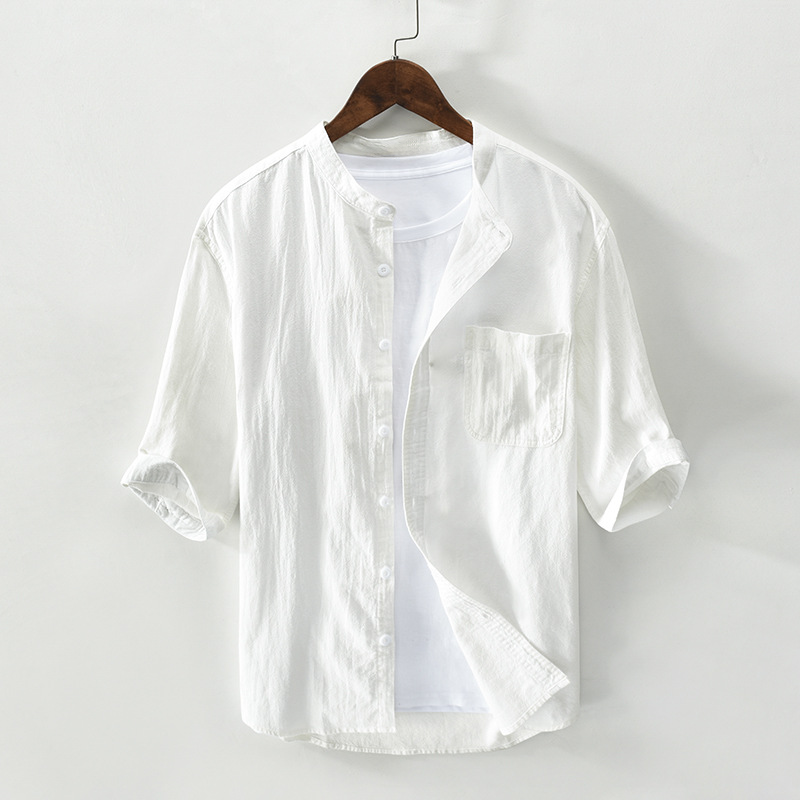 Versatile men's relaxed fit breathable summer shirt, button-up style, great for casual beach & vacation.