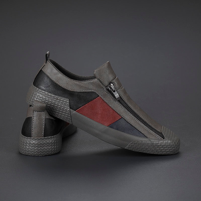Textured sole detail of men's comfortable color block sneakers, providing grip & stability.
