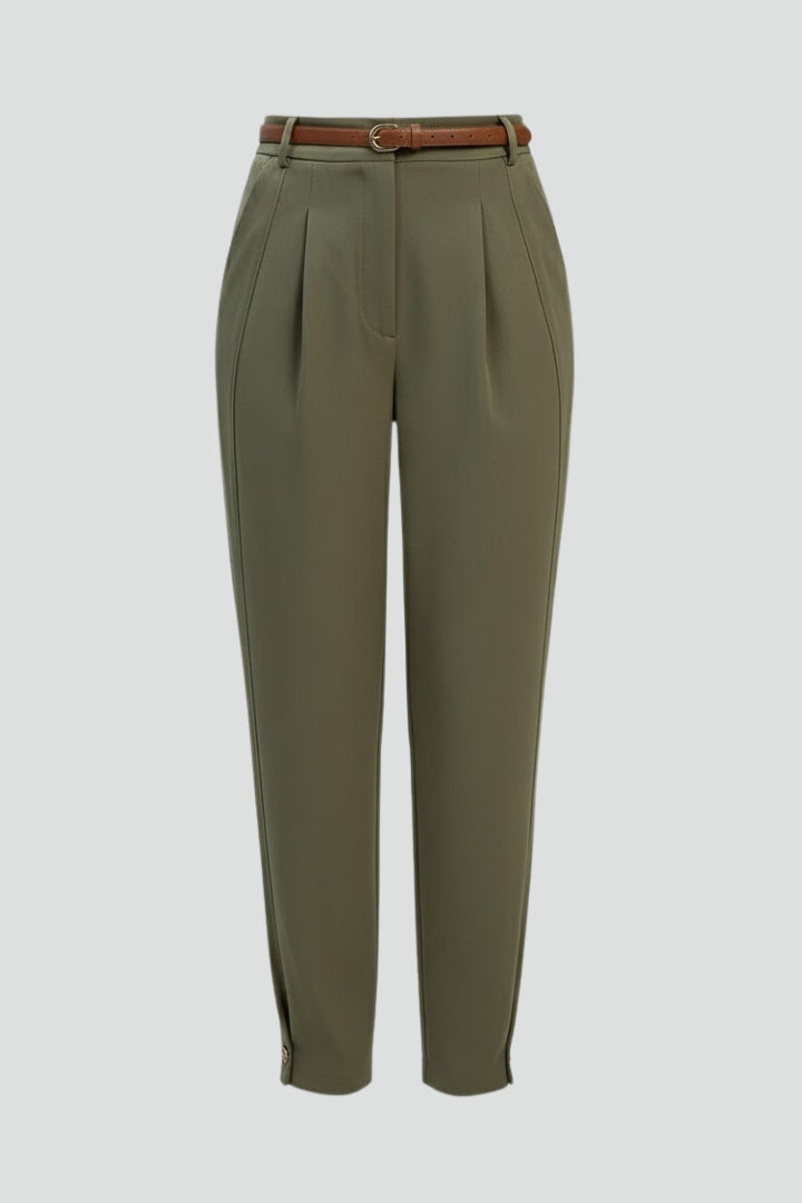 Women's high-waisted tapered trousers in a versatile color, perfect for chic office wear or elegant daily style.