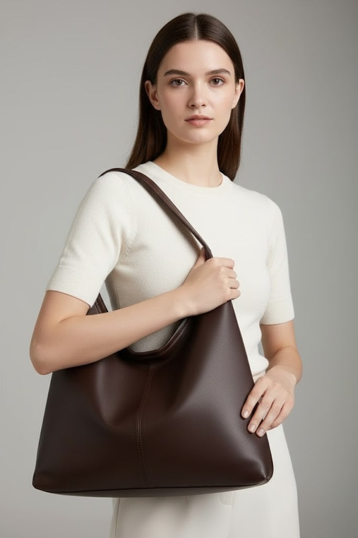 Black Women's Chic Handbag with top zipper, spacious for everyday essentials. Stylish carryall.