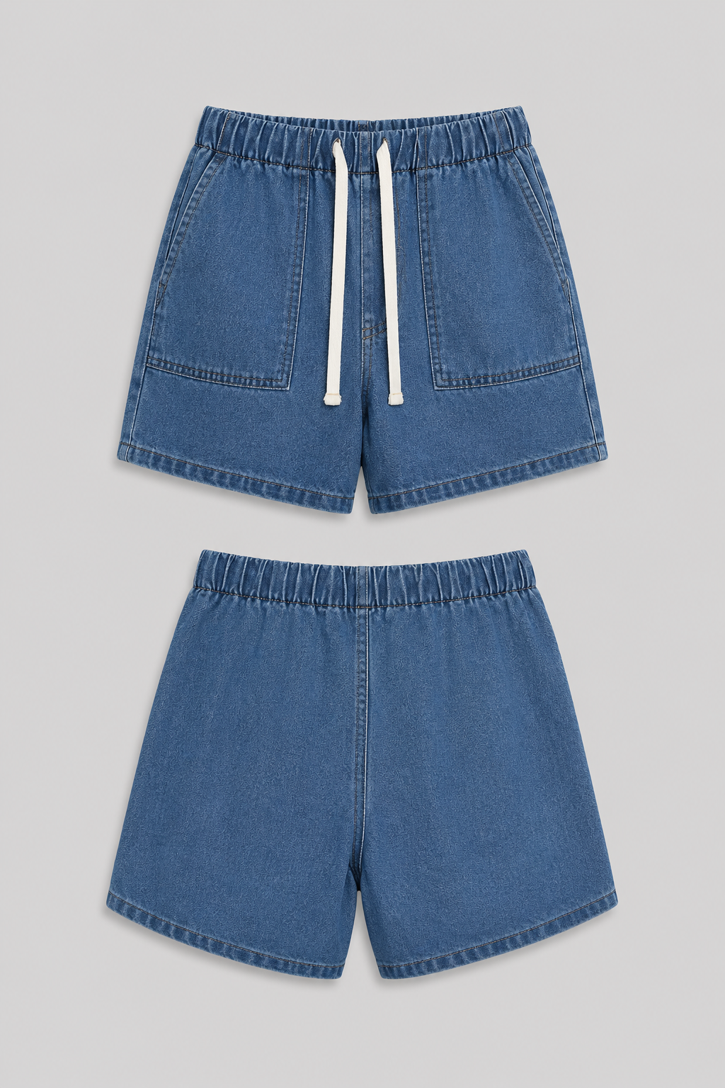 Women's blue casual two-piece set with a stylish short-sleeve top and matching comfy shorts.