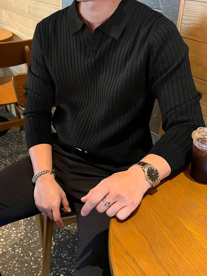 Men's Vienna Ribbed Knit Polo Shirt, offering a versatile choice for any season's fashion.