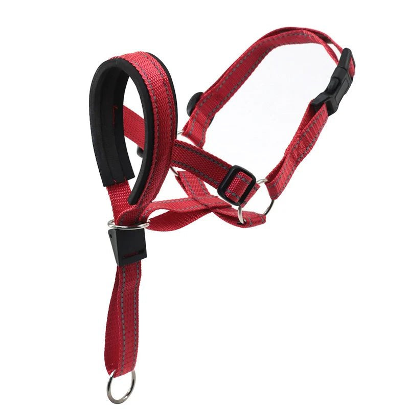 Adjustable black dog training muzzle for pet control with breathable mesh and reflective trim