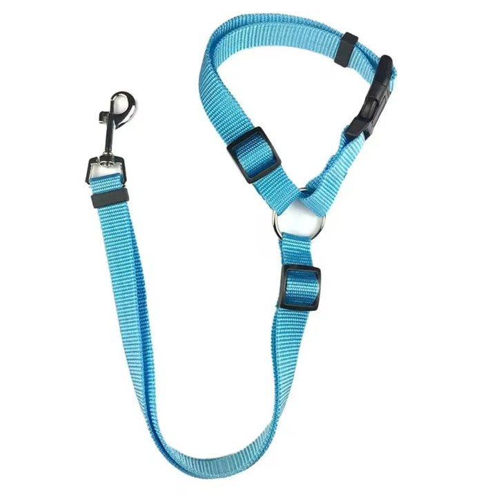 Detailed view of the adjustable webbing on a pet car safety harness, suitable for various dog sizes