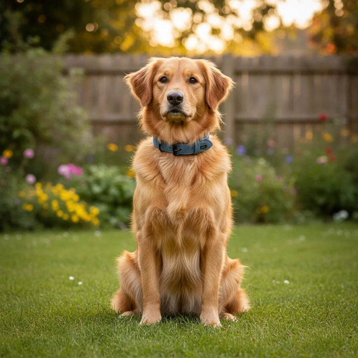 Durable black leather dog collar, adjustable for large dogs, soft padding for pet accessory