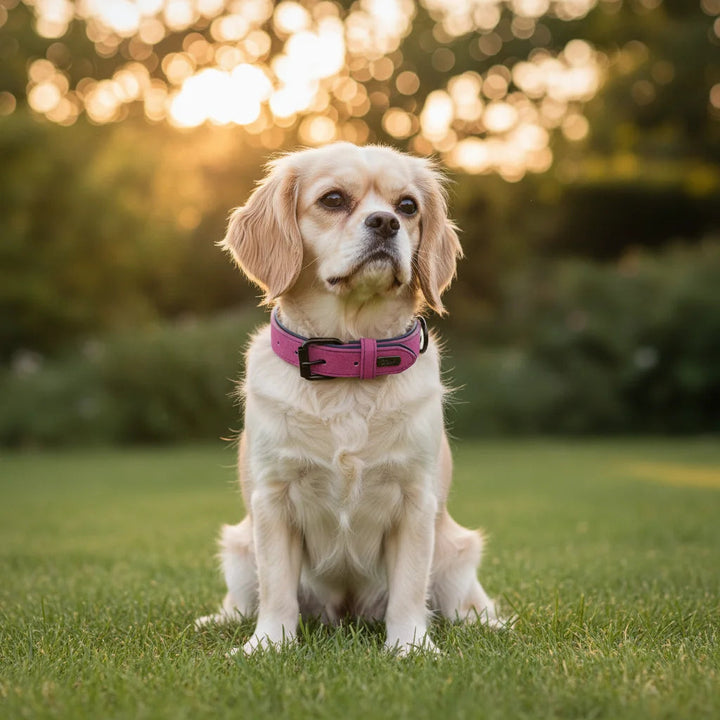 Comfortable wide leather dog collar, adjustable for large dogs, essential pet accessory