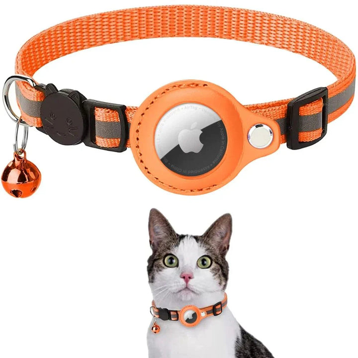 Yellow cat collar with reflective strip and quick release buckle on a plain background