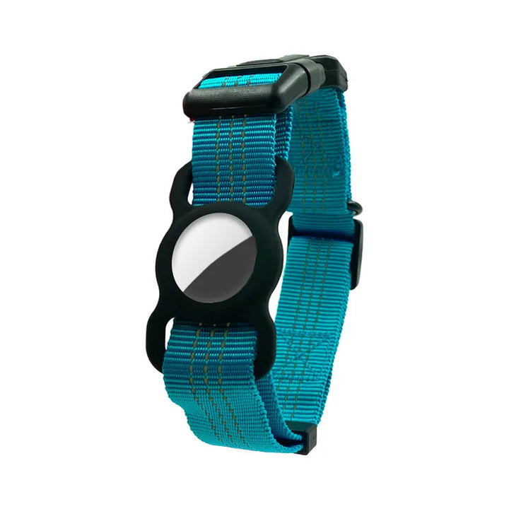 Dog collar, reflective and adjustable, showing secure buckle, ideal for nighttime canine visibility.