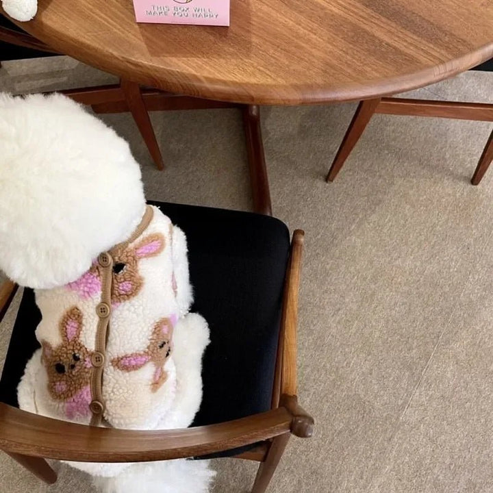 Adorable girls' pink fleece winter jacket with rabbit pattern, cozy for cold weather