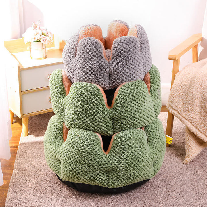 Detail of the soft fabric on the cactus shape pet bed, a premium comfy cat bed and dog bed