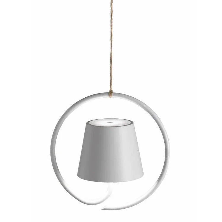 Compact portable LED light, perfect for camping or as a modern hanging lamp for bedroom or patio ambiance.