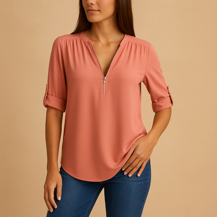 Airy V-neck women's top, delivering an elegant and comfortable fit for all your summer occasions.