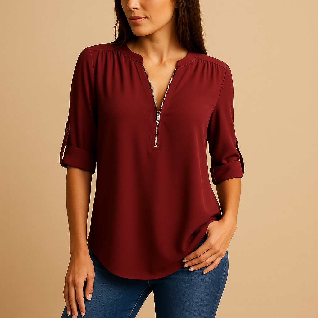 Women's elegant V-neck blouse, comfortable and airy, great for summer fashion and everyday versatility.