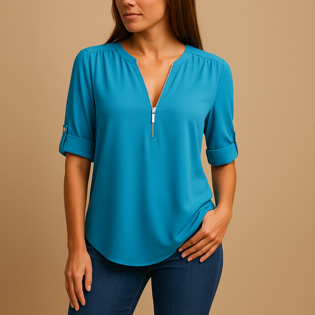 Elegant women's V-neck top, a versatile and airy shirt for summer, work, or stylish casual wear.