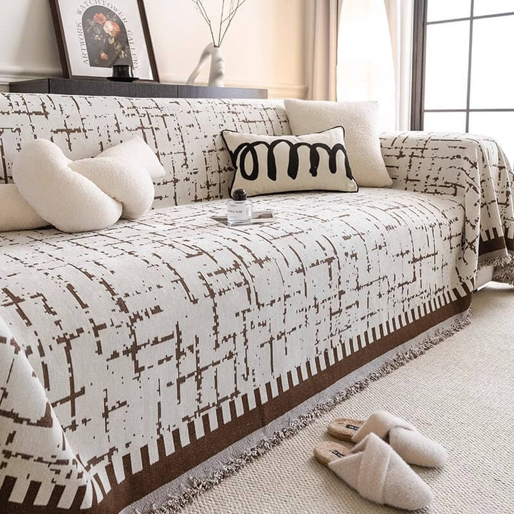 All-season breathable chenille couch cover in light grey, anti-scratch & pet-friendly furniture protector.