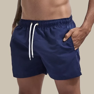 Men's summer fashion: quick-dry drawstring swim shorts for beach and vacation.