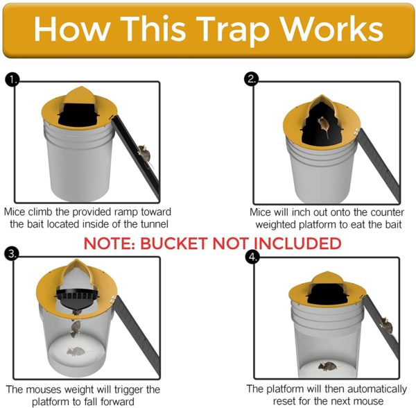 Pet-safe, no-poison multi-catch mouse trap bucket lid. Effective humane pest control for homes & gardens.
