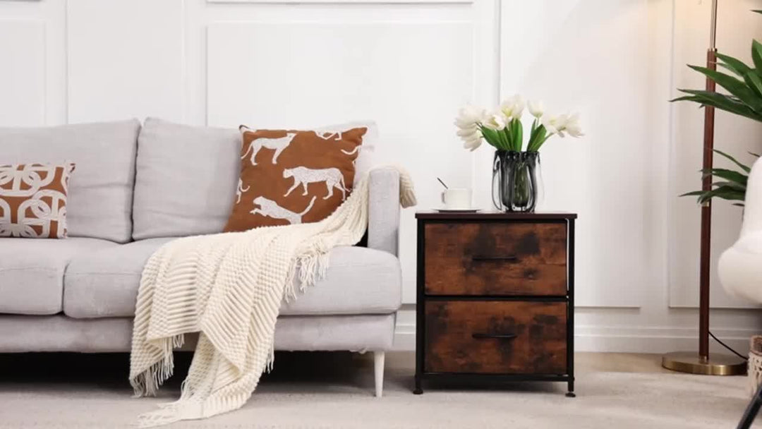 Elegant set of two nightstands, featuring clean lines and useful storage drawers for a tidy look.