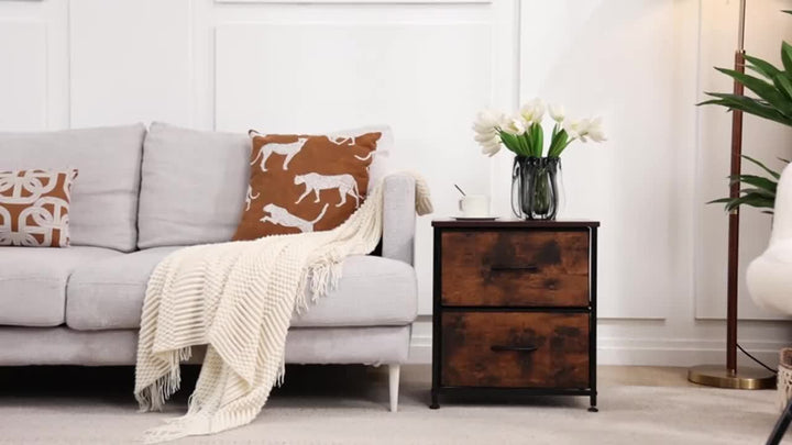 Elegant set of two nightstands, featuring clean lines and useful storage drawers for a tidy look.