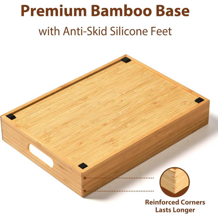 Elegant bamboo kitchen lid organizer to declutter cabinets. Versatile kitchen storage for all lid sizes.
