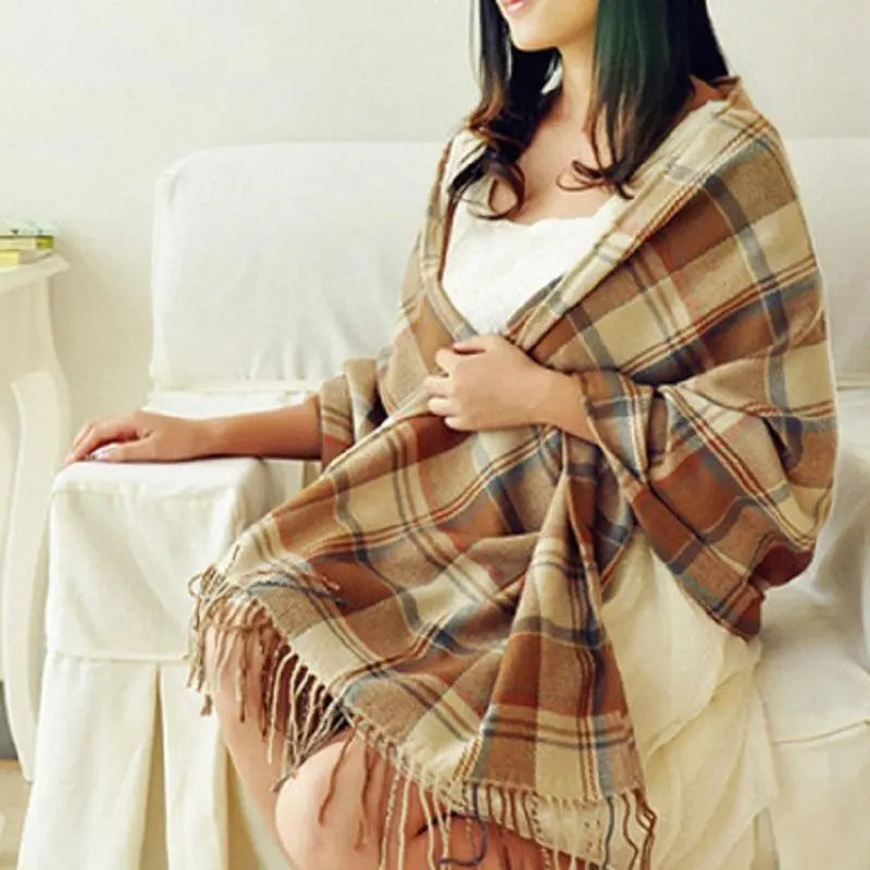 Warm & stylish oversized plaid scarf, a versatile unisex fashion accessory ideal for winter and fall outfits.