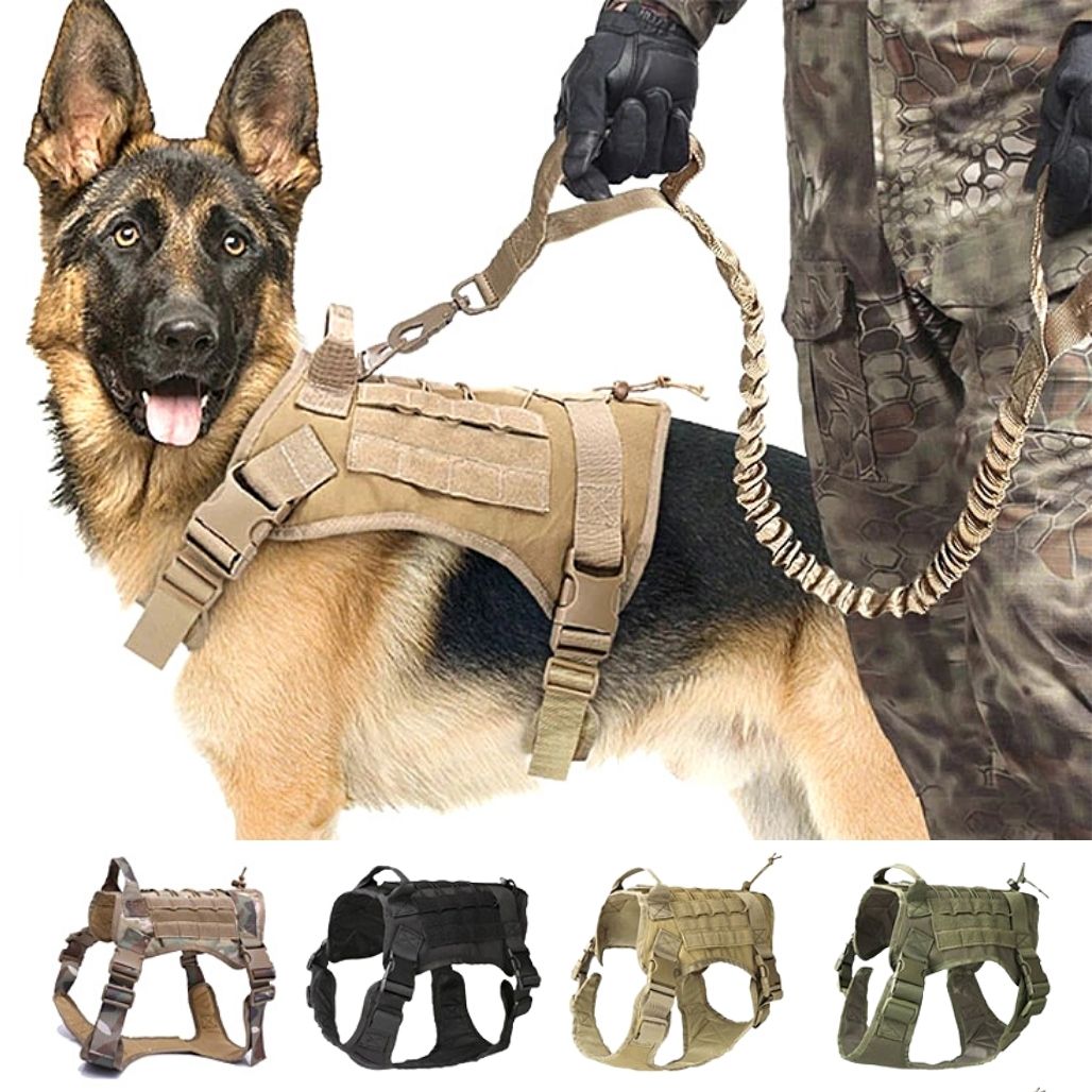 Close-up of durable tactical dog harness, showcasing front chest panel & sturdy handle