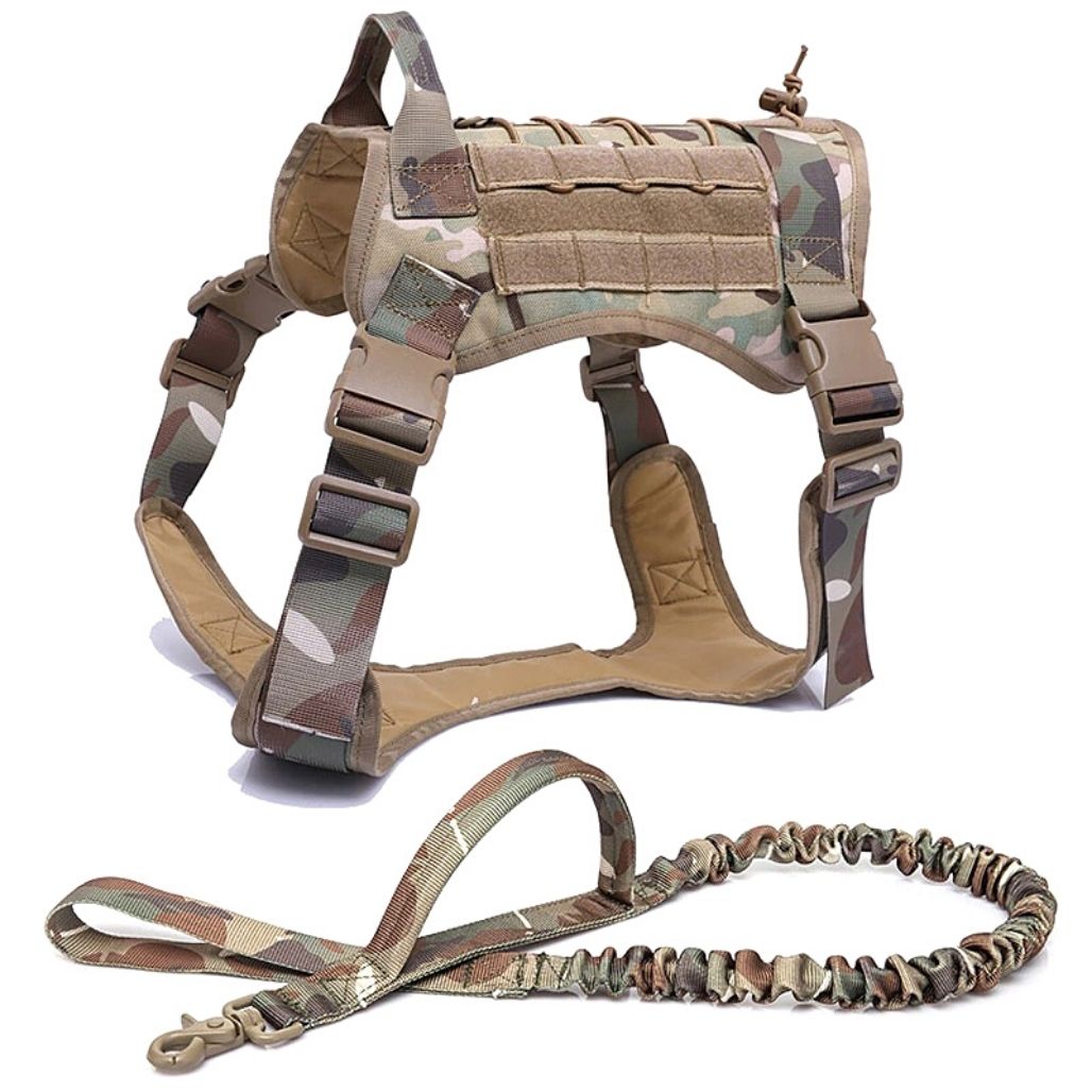 Tactical dog harness with front clip for no-pull training, adjustable pet safety gear