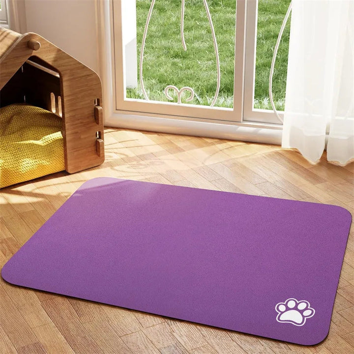 Pet feeding mat in a modern kitchen, an essential pet accessory for spill and splash control