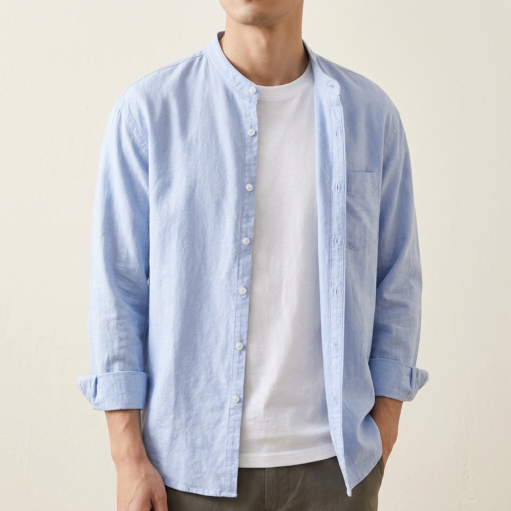 Men's everyday style button-up long-sleeve shirt, a versatile classic top for modern menswear.