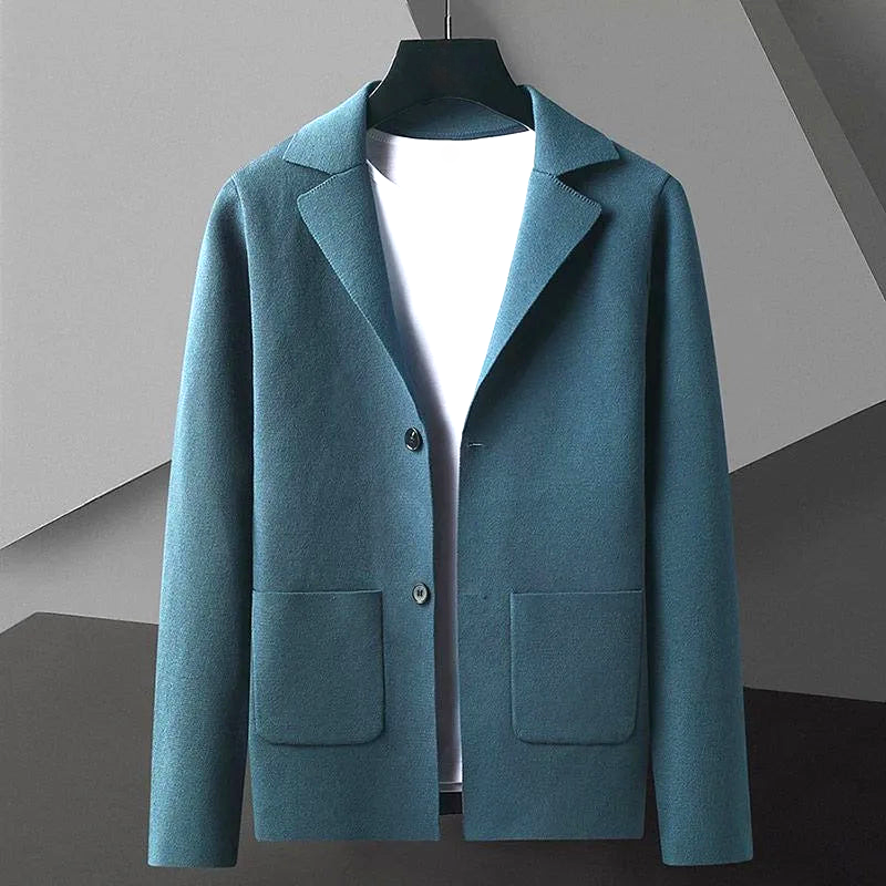 Black men's elegant Milano cardigan layered formally, a classic versatile piece for refined smart-casual outfits.