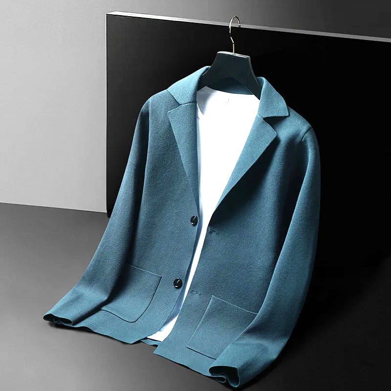 Men's elegant Milano cardigan in blue, perfect for versatile layering & refined style. Classic comfort for formal or casual wear.