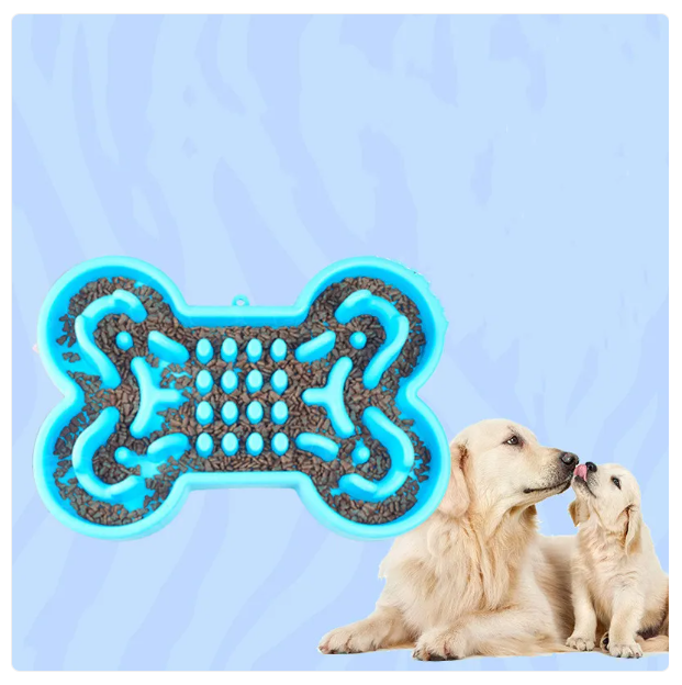 Bone design slow feeder dog bowl, anti-gulp pet dish for improved digestion