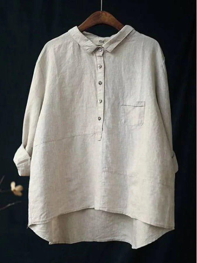 Comfortable women's oversized button-down blouse. Versatile long sleeve top for casual & stylish looks.