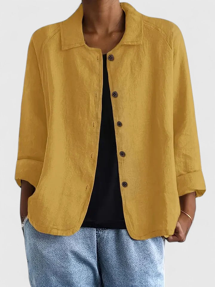 Women's versatile button-front top, loose-fit for comfy layering. Stylish & perfect for all season casual wear.