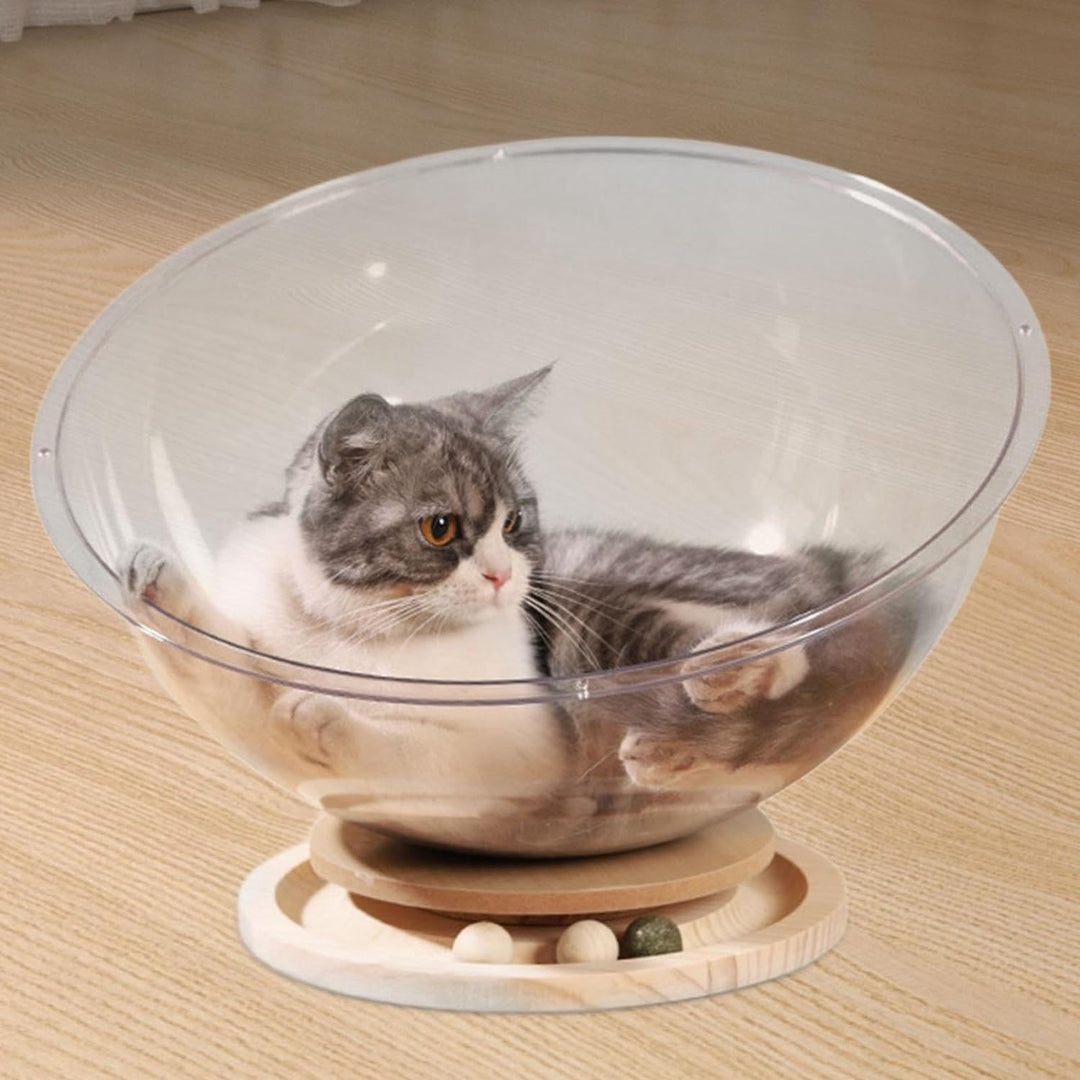 Cat Activity Sphere with integrated play station, scratching surface, and toys for feline entertainment