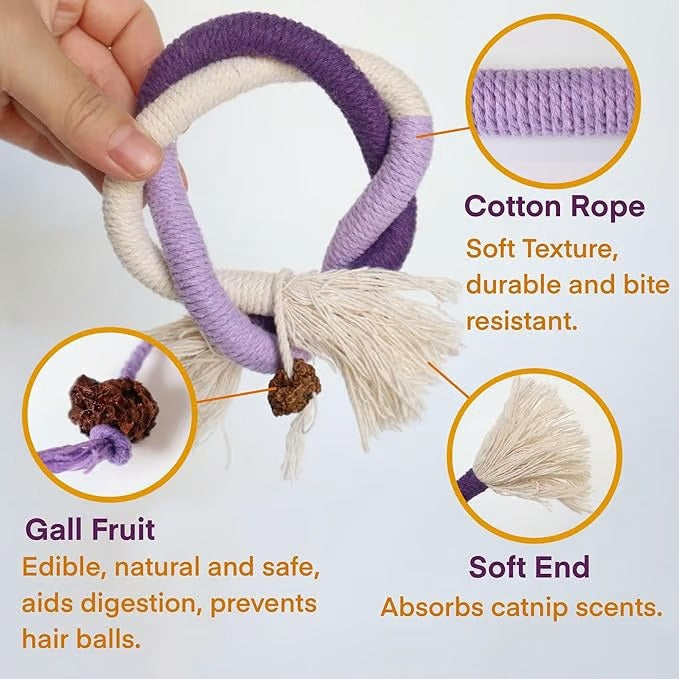 Durable cat chew rope toy with natural gallfruit, supports good oral hygiene
