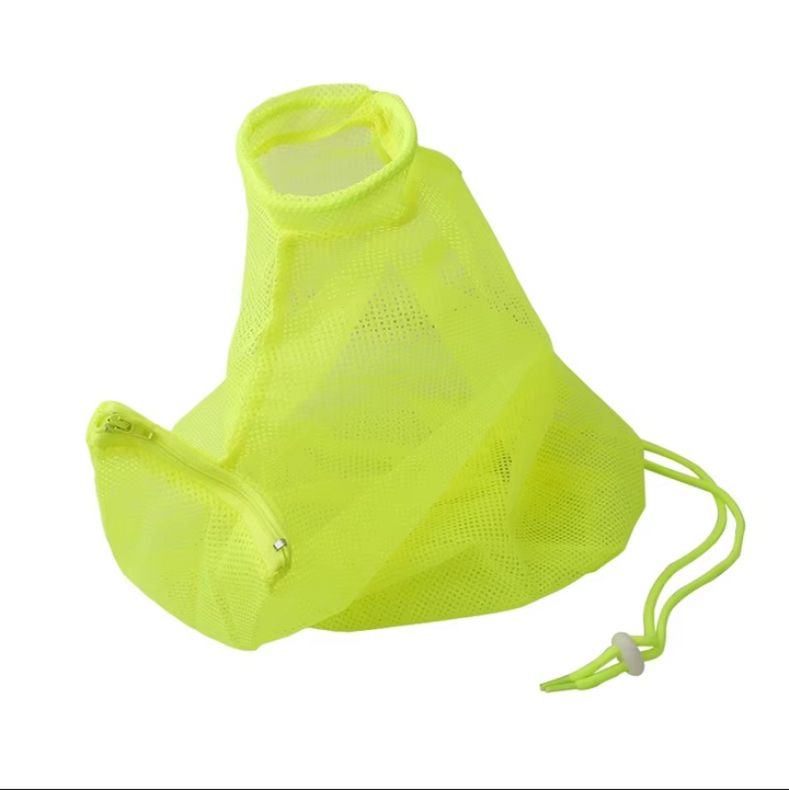 Cat in mesh grooming bag, demonstrating stress-free bathing and cooperative nail clipping, animal welfare