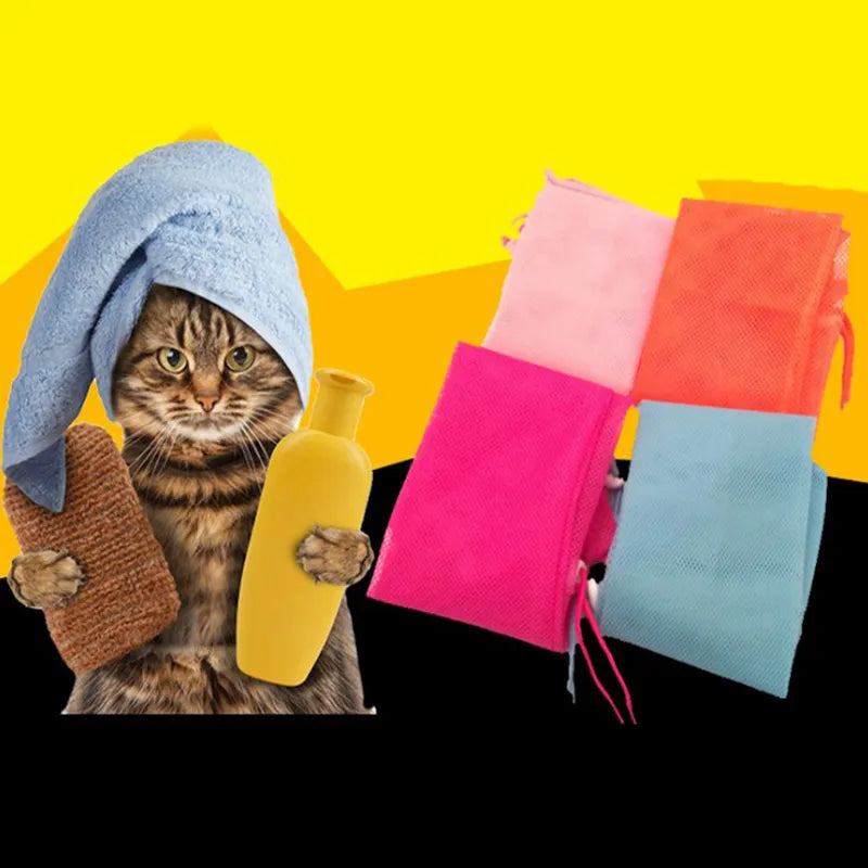 Stress-free cat bathing bag, mesh design for secure pet grooming and nail clipping, cat supplies