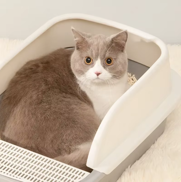Cat Litter Tray with High Rim, Easy Clean Design, light gray durable plastic pet hygiene