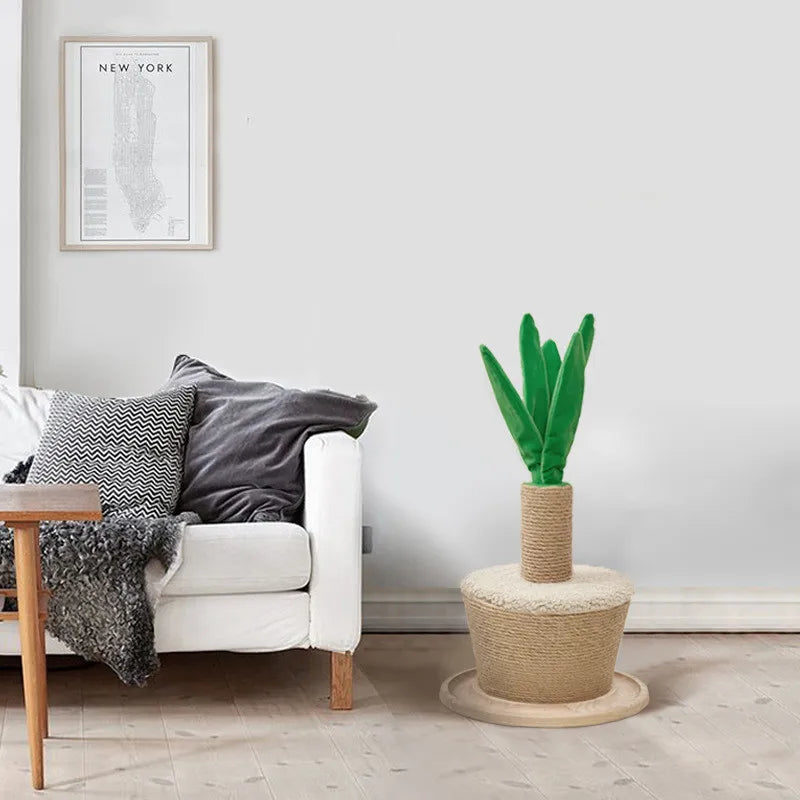 Modern cat furniture: plant-design scratching post with sturdy sisal for effective claw care.