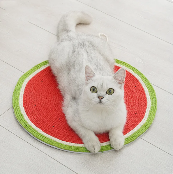 Feline scratching mat, colorful fruit pattern, essential for cat claw care